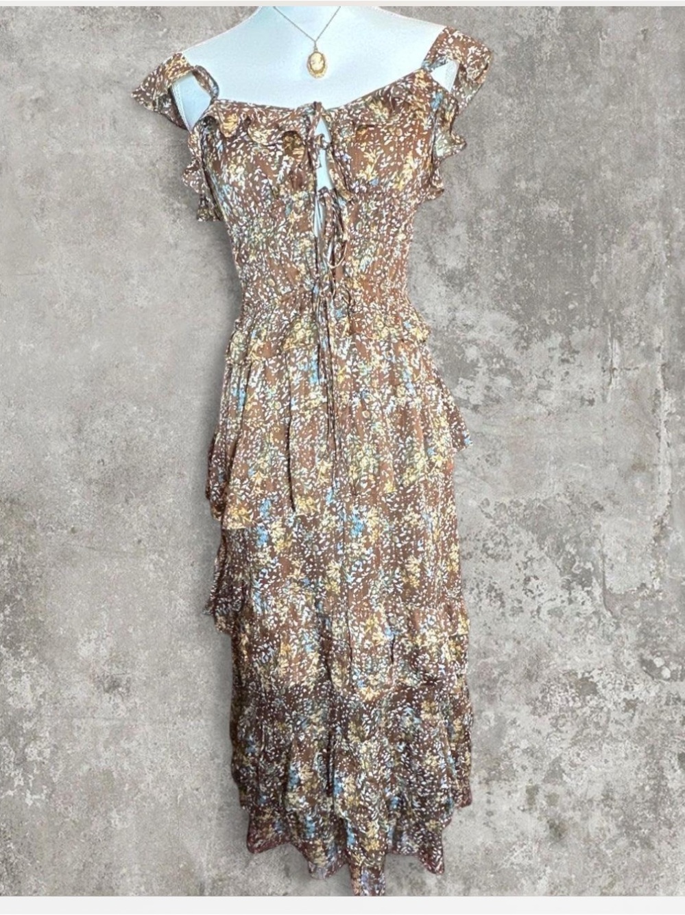 Storia Boho Metallic Lurex Shimmer Ruffle Tiered Milkmaid Dress - Size S
